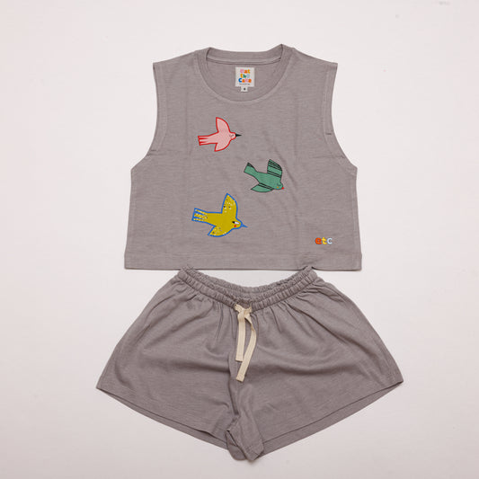Sleeveless Tee Set / Birds