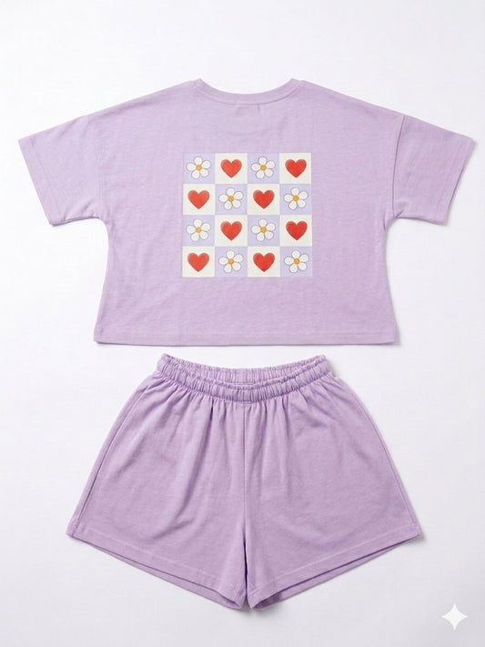 Purple set hearts and sunflowers